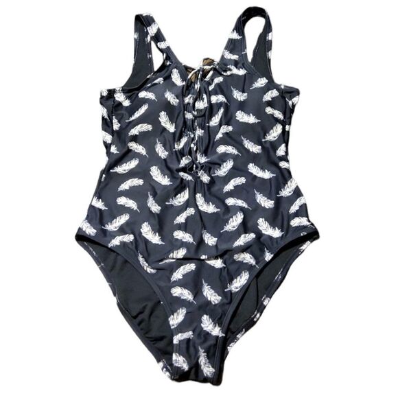 Gianni Bini Other - GIANNI Bini One Piece Black Feather Swimsuit Swim Large